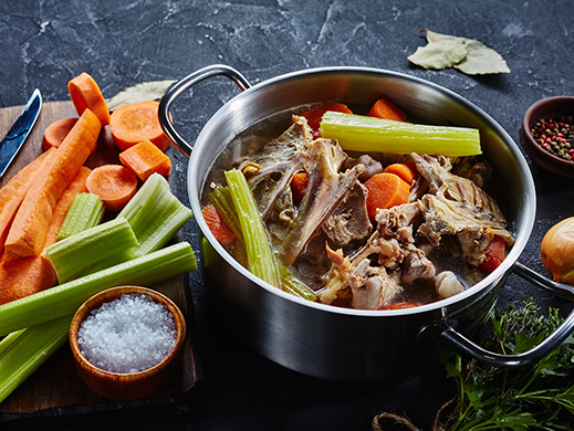 preparation of a mirepoix with celery, carrot and meat