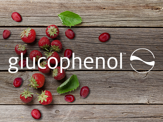 Glucophenol brand on berries background