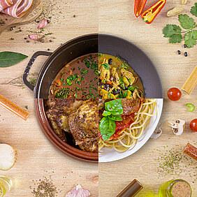 Top view of a blend of 4 dishes from 4 regions
