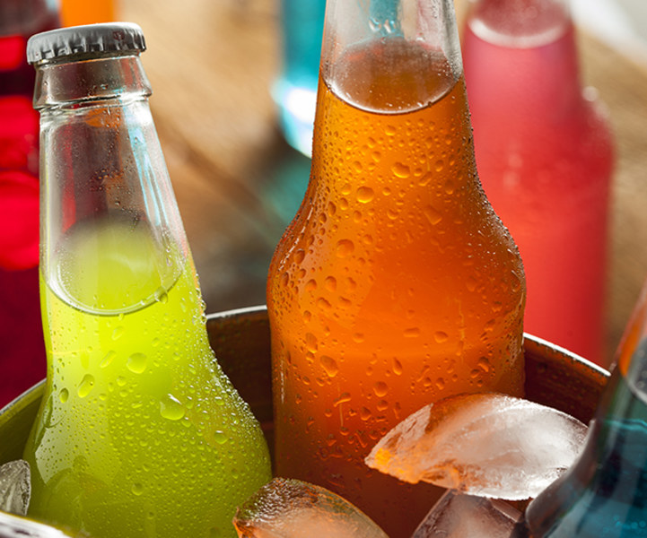 Close up of assorted colorful Craft Sodas 