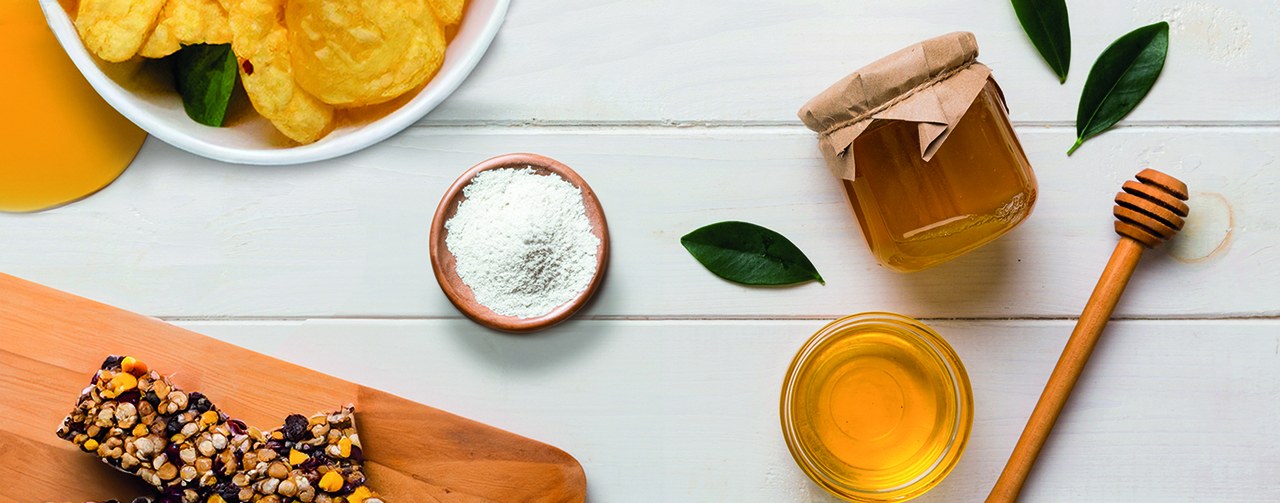 Top view of key applications for honey powder