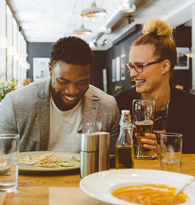 friends laughing at lunch