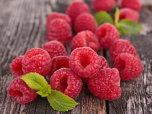 Raspberries on table