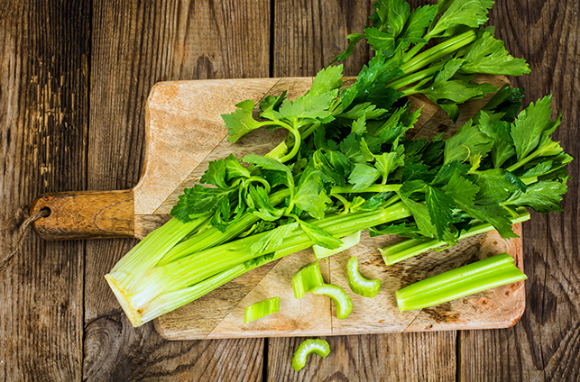 Bunch of fresh celery stalk with leaves