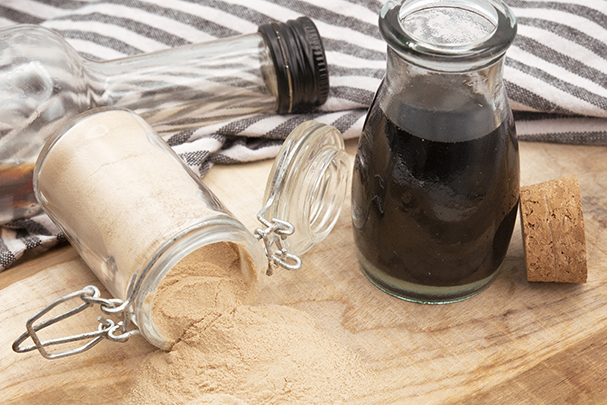 Vinegar concentrate and powder  on table