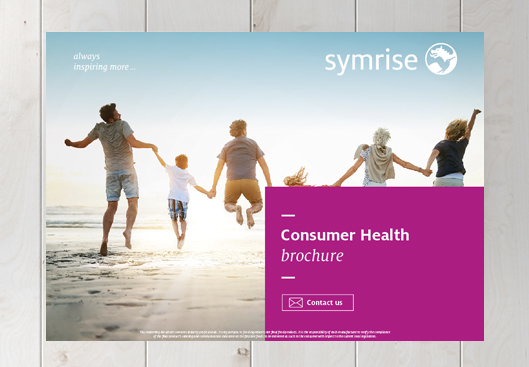 Top view of the Consumer Health brochure on wooden table
